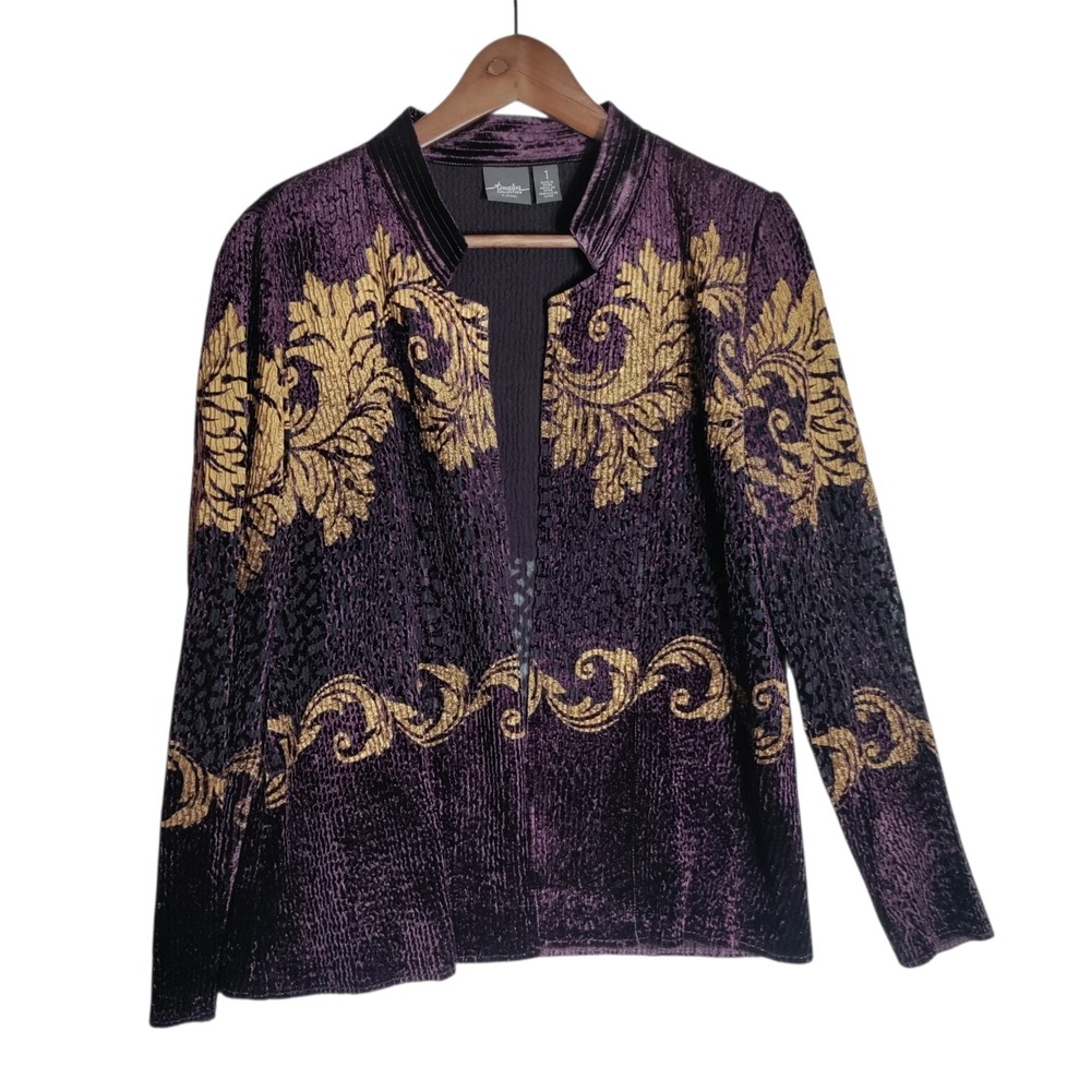Chico's Travelers Foiled Pleated Open Cardigan Jacket Size 1 Medium Vampire